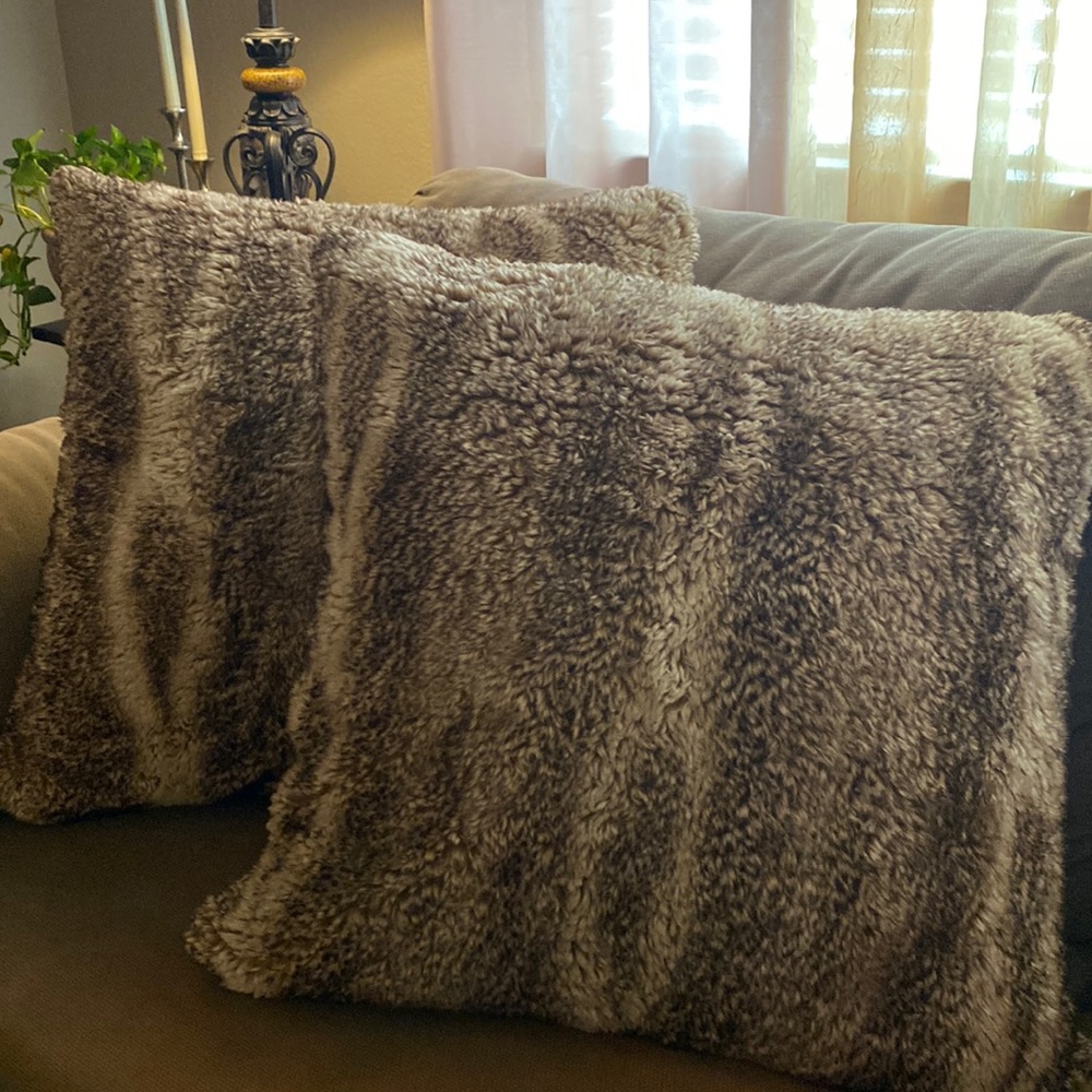 Pottery Barn Brown Faux Fur Pillows